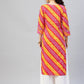 InWeave Women's Pink Mustard Lehriya Straight Kurta - Swadesiicart