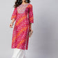 InWeave Women's Pink Orange Shaded Work Straight Kurta - Swadesiicart