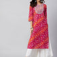 InWeave Women's Pink Orange Shaded Work Straight Kurta - Swadesiicart