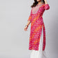 InWeave Women's Pink Orange Shaded Work Straight Kurta - Swadesiicart
