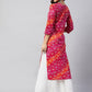 InWeave Women's Pink Orange Shaded Work Straight Kurta - Swadesiicart