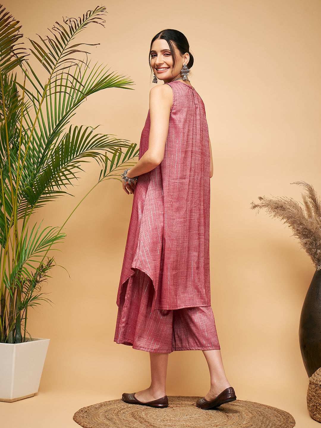 InWeave Wine Lurex Short Kurta - Swadesiicart