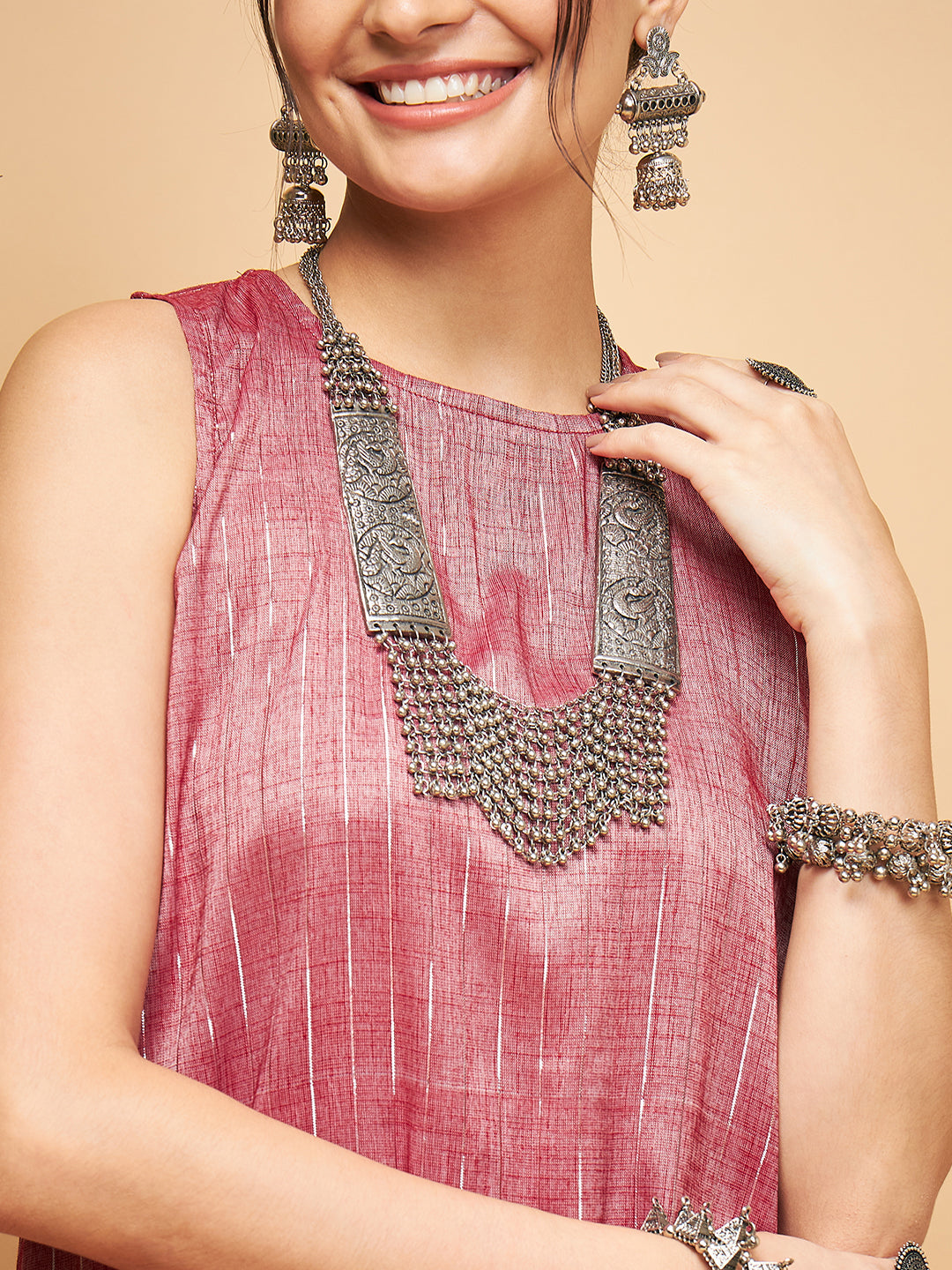 InWeave Wine Lurex Short Kurta - Swadesiicart