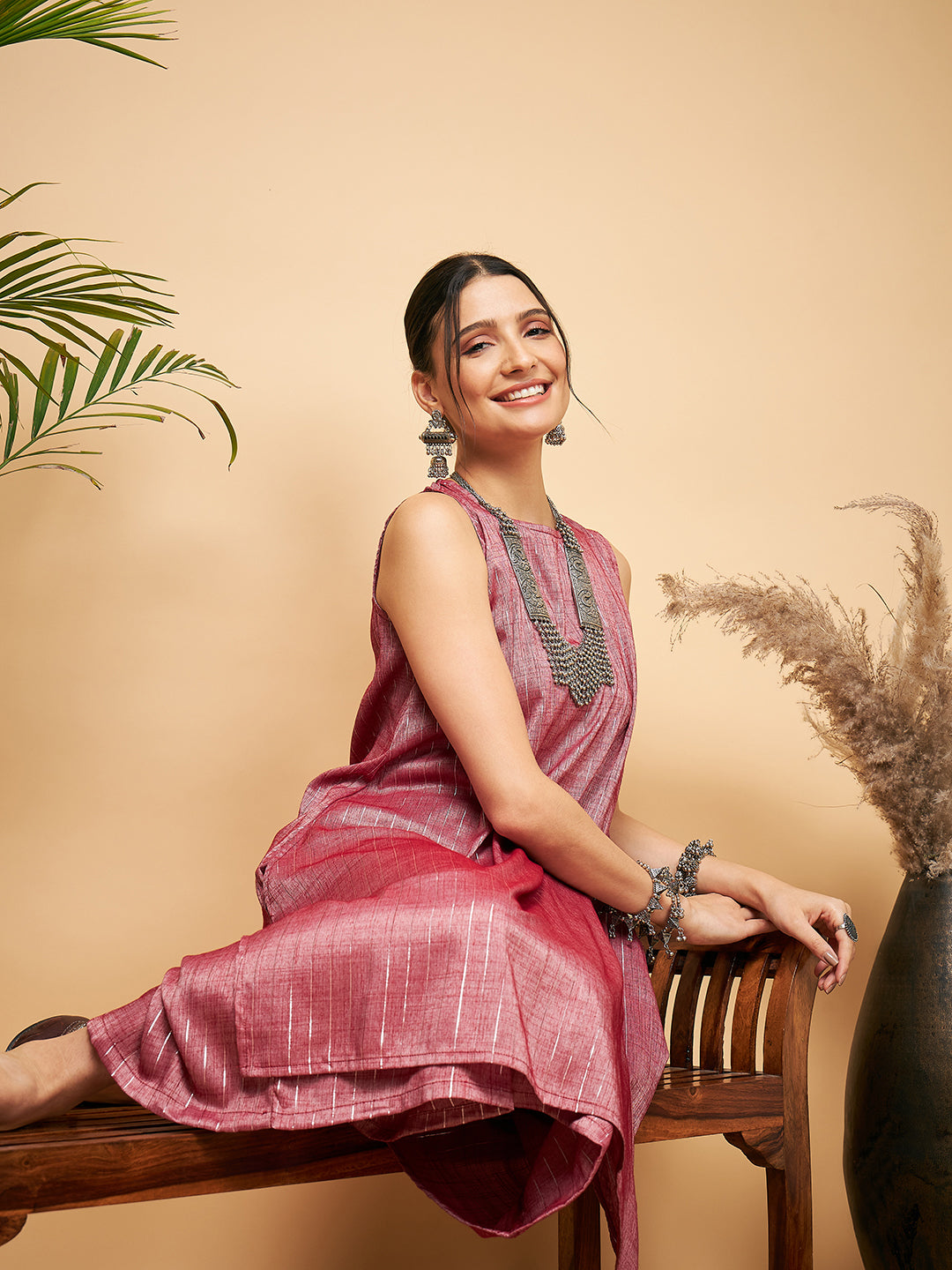 InWeave Wine Lurex Short Kurta - Swadesiicart