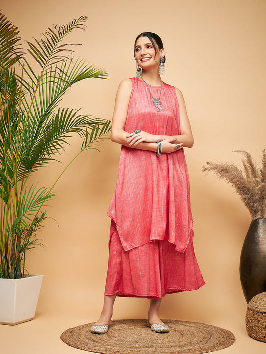 InWeave Red Lurex Short Kurta - Swadesiicart