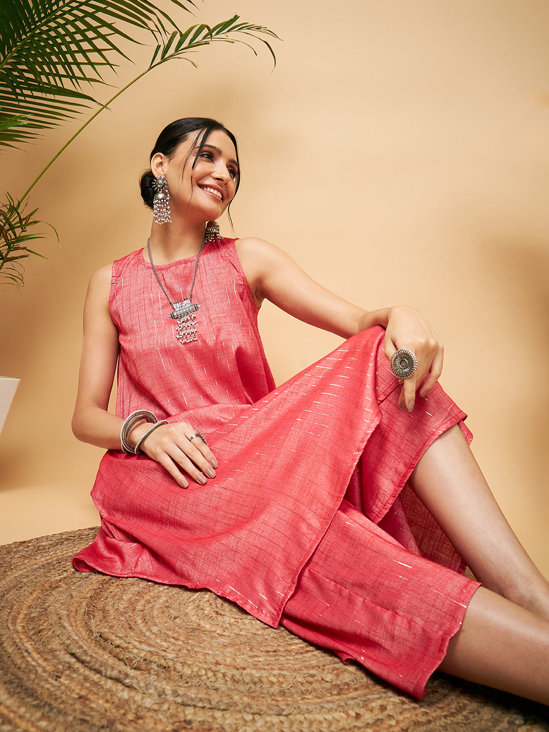 InWeave Red Lurex Short Kurta - Swadesiicart