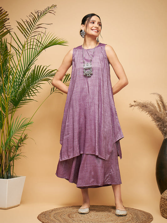 InWeave Mauve Lurex Short Kurta - Swadesiicart