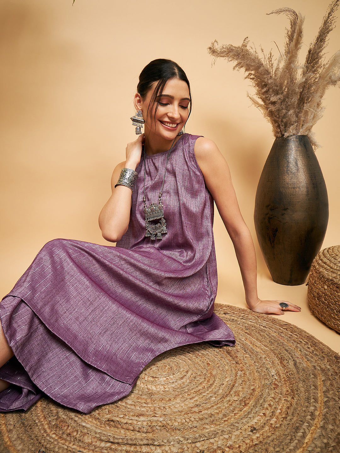 InWeave Mauve Lurex Short Kurta - Swadesiicart