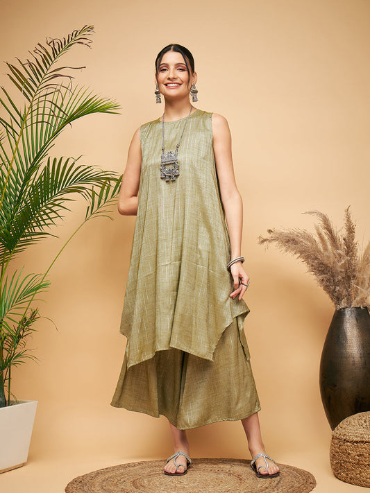 InWeave Olive Lurex Short Kurta - Swadesiicart