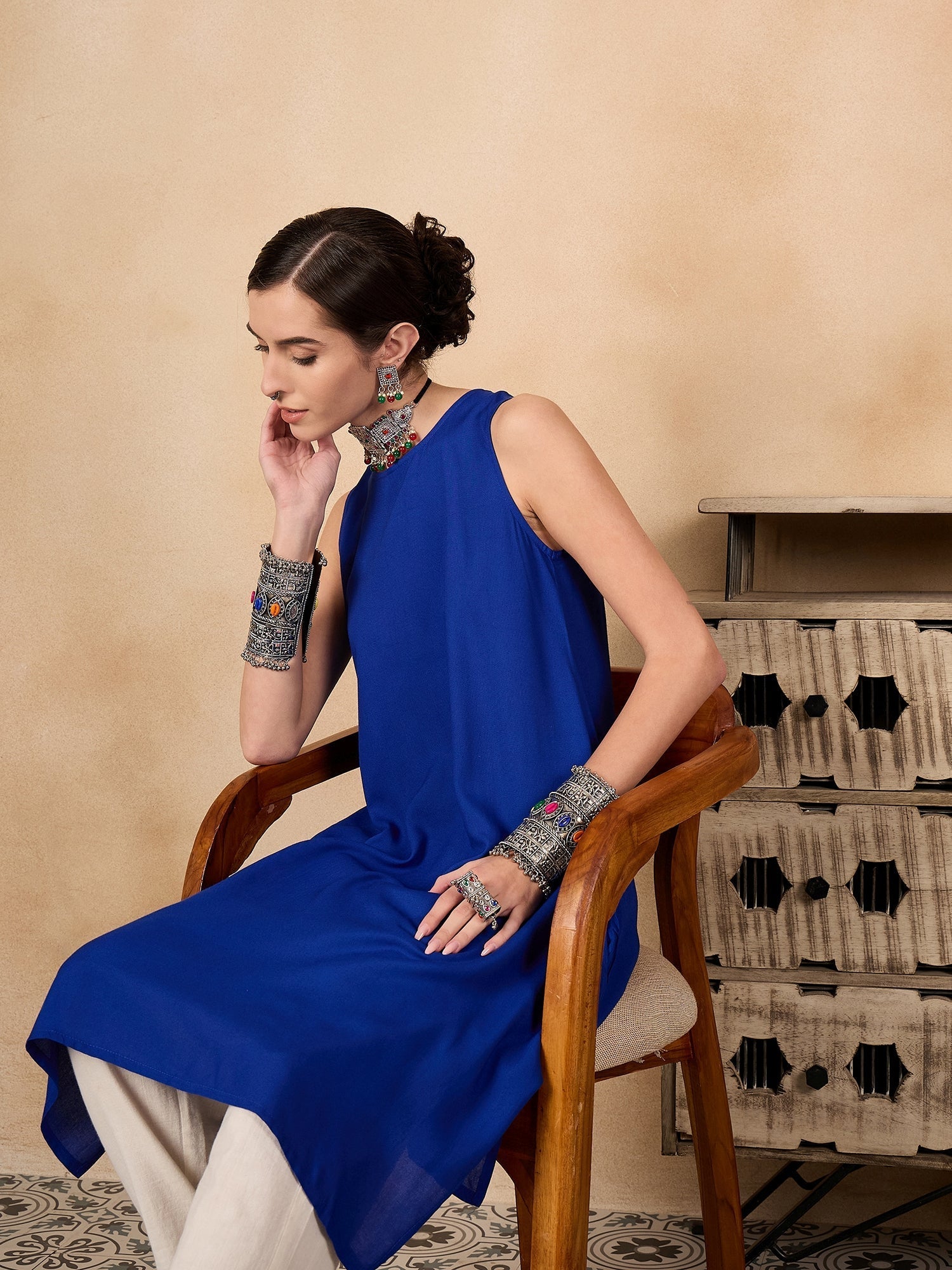 InWeave Ink Blue Short Kurta - Swadesiicart