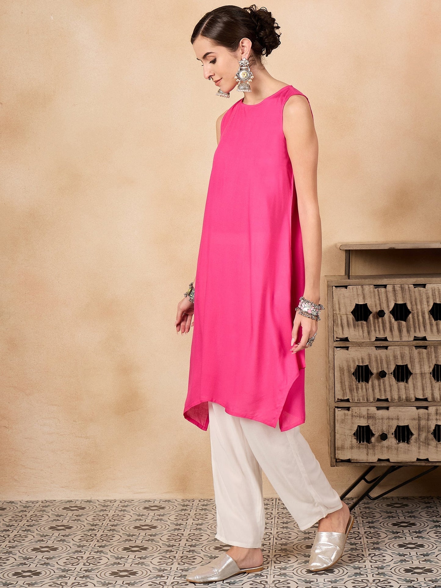 InWeave Fuchsia Short Kurta - Swadesiicart
