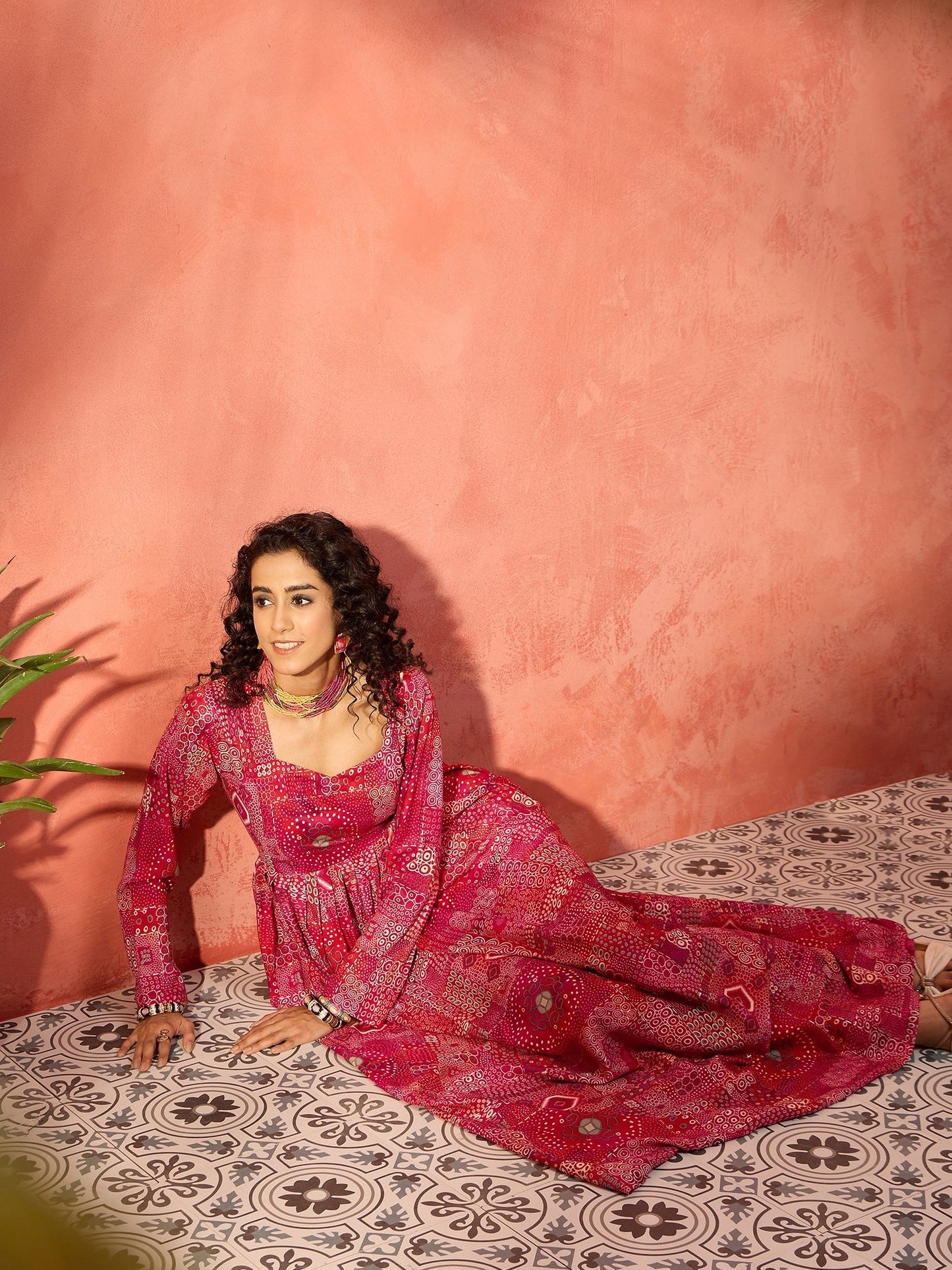 InWeave Fuchsia Sweetheart Neck Anarkali Kurta - Swadesiicart