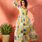 InWeave Lime Green Leaf Sweetheart Neck Long Anarkali Kurta - Swadesiicart
