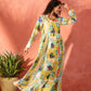 InWeave Lime Green Leaf Sweetheart Neck Long Anarkali Kurta - Swadesiicart