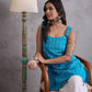 InWeave Cyan Blue Ikkat Kantha Kurta - Swadesiicart