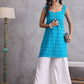 InWeave Cyan Blue Ikkat Kantha Kurta - Swadesiicart