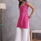 InWeave Fuchsia Ikkat Kantha Kurta - Swadesiicart