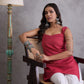 InWeave Maroon Kantha Striped Kurta - Swadesiicart