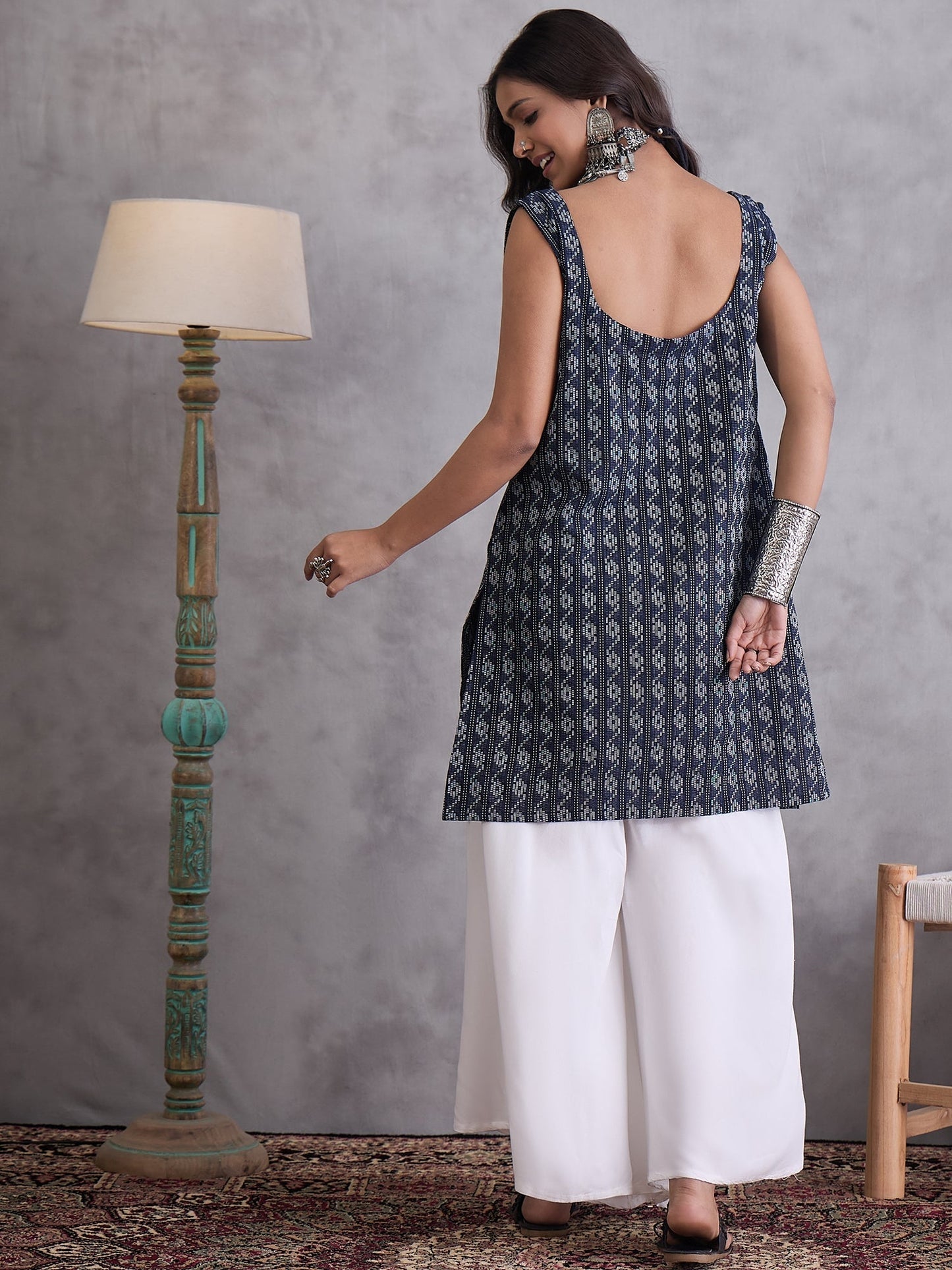 InWeave Black Ikkat Kantha Kurta - Swadesiicart