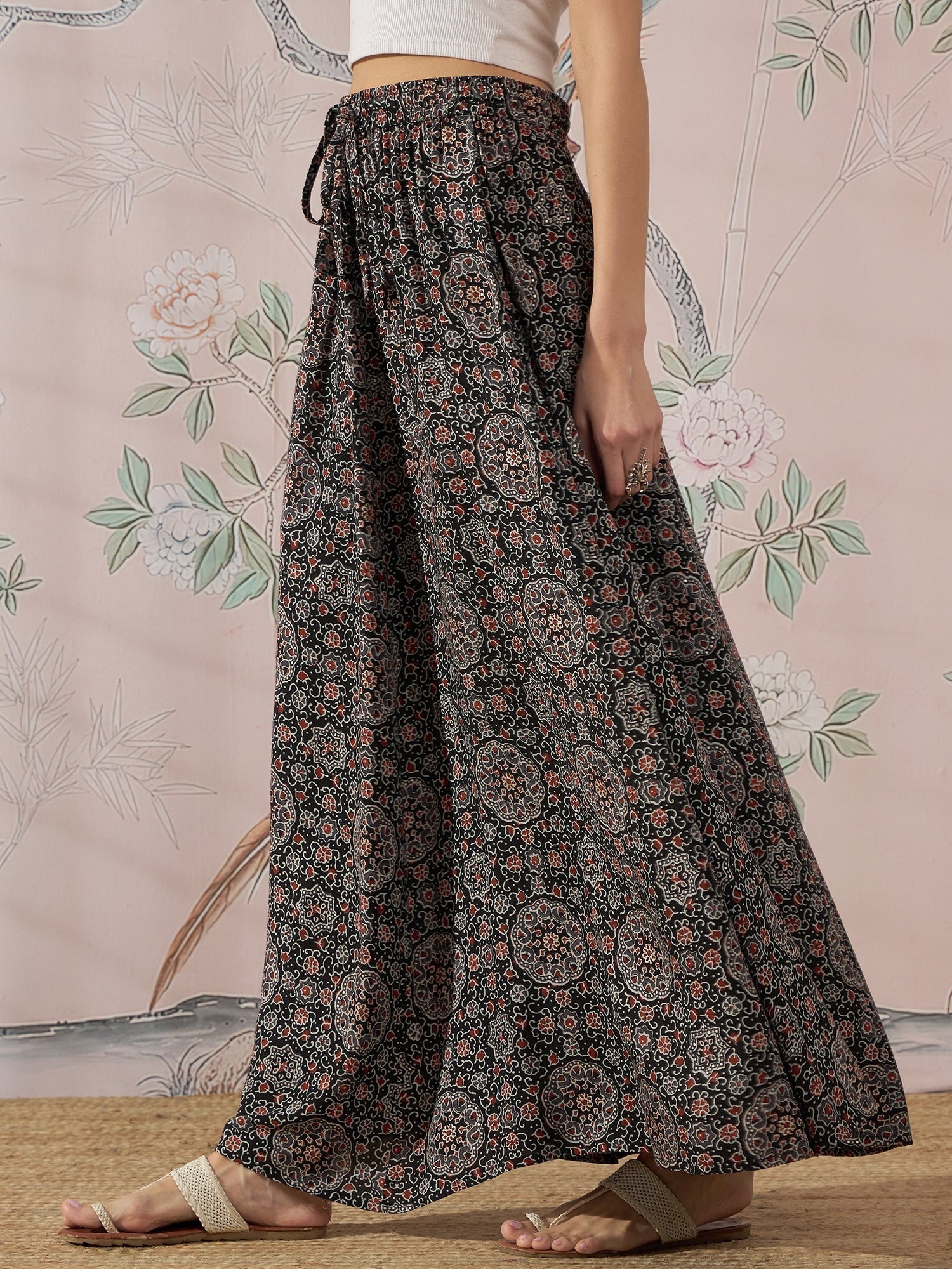 InWeave Black Maroon Ajrakh Fr Skirt - Swadesiicart