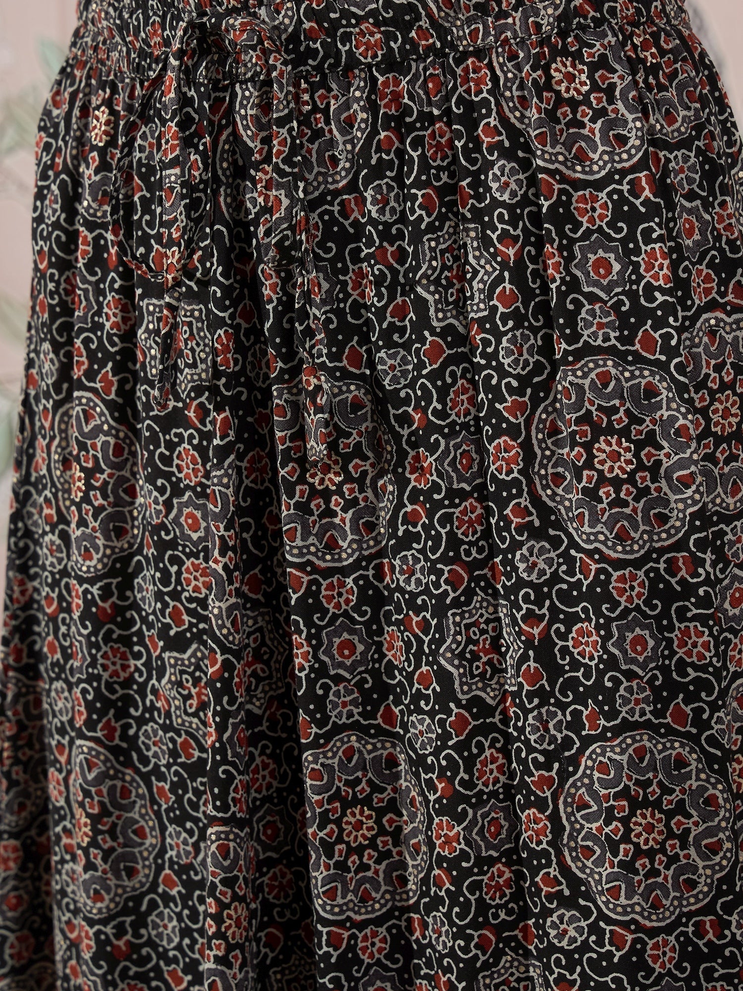 InWeave Black Maroon Ajrakh Fr Skirt - Swadesiicart