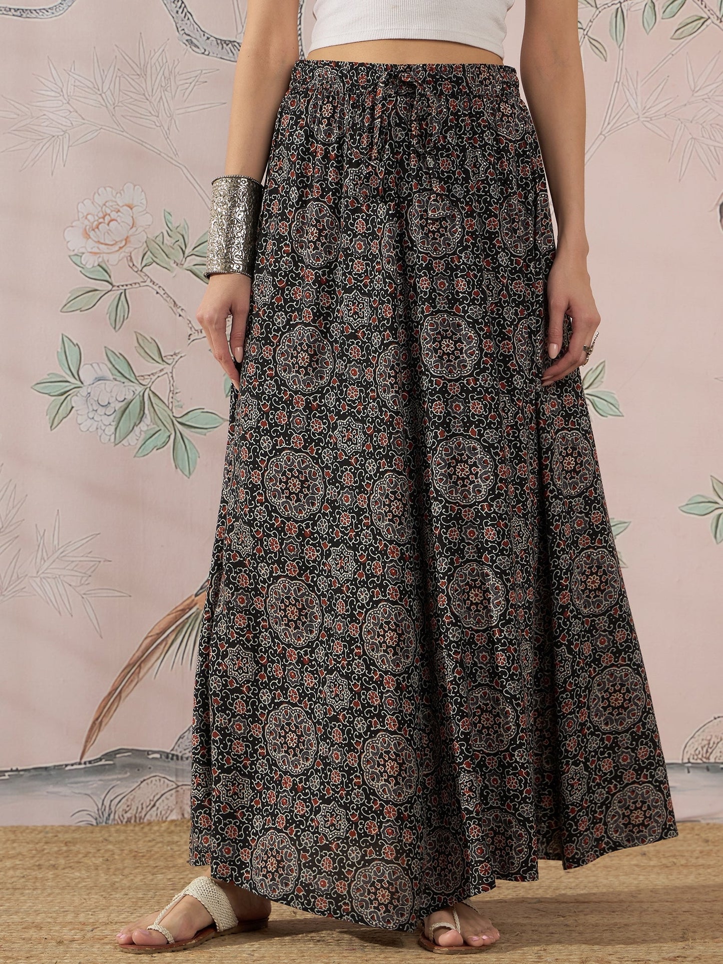 InWeave Black Maroon Ajrakh Fr Skirt - Swadesiicart