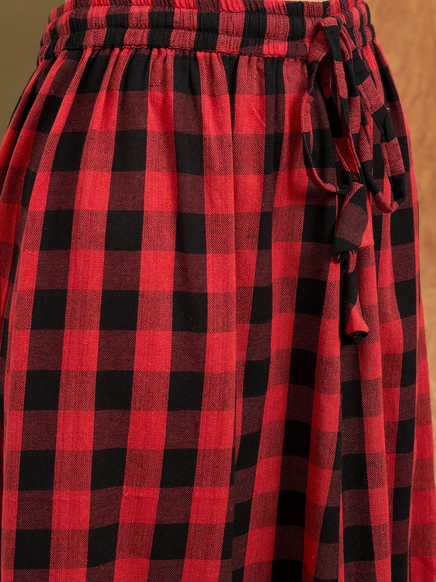 InWeave Black Red Check Skirt - Swadesiicart