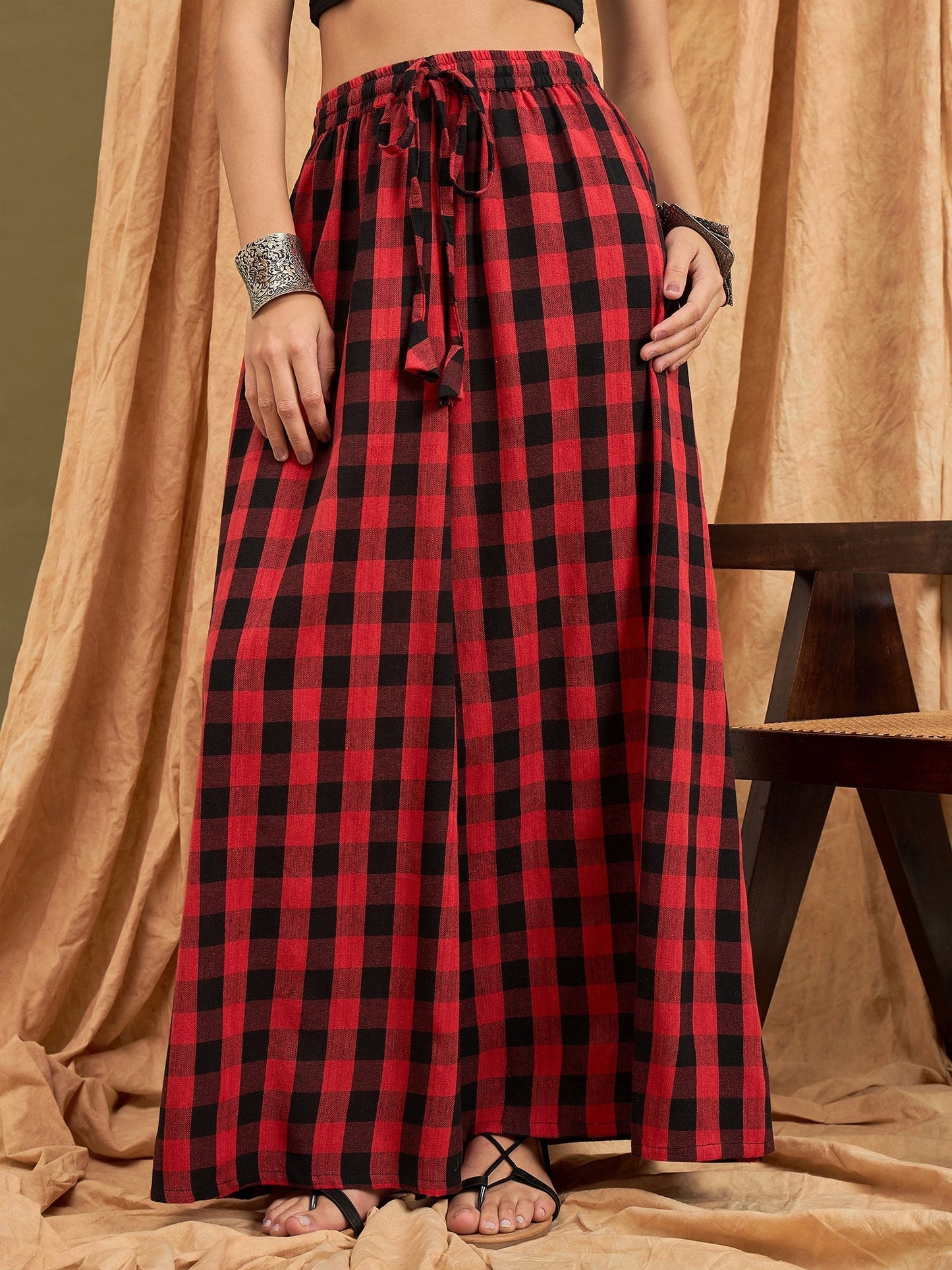 InWeave Black Red Check Skirt - Swadesiicart