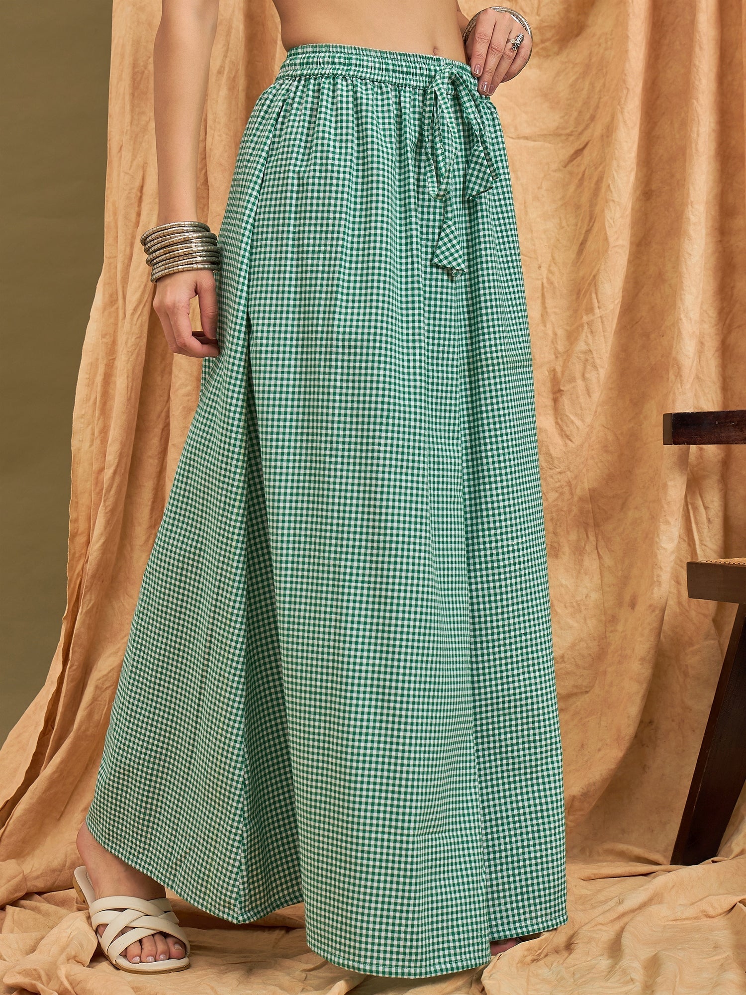 InWeave Green Small Check Skirt - Swadesiicart