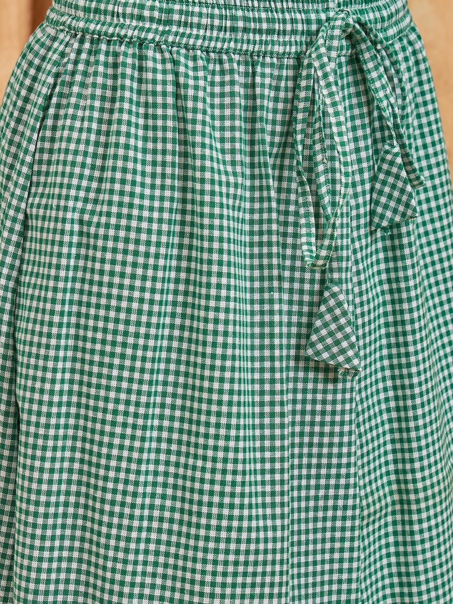InWeave Green Small Check Skirt - Swadesiicart