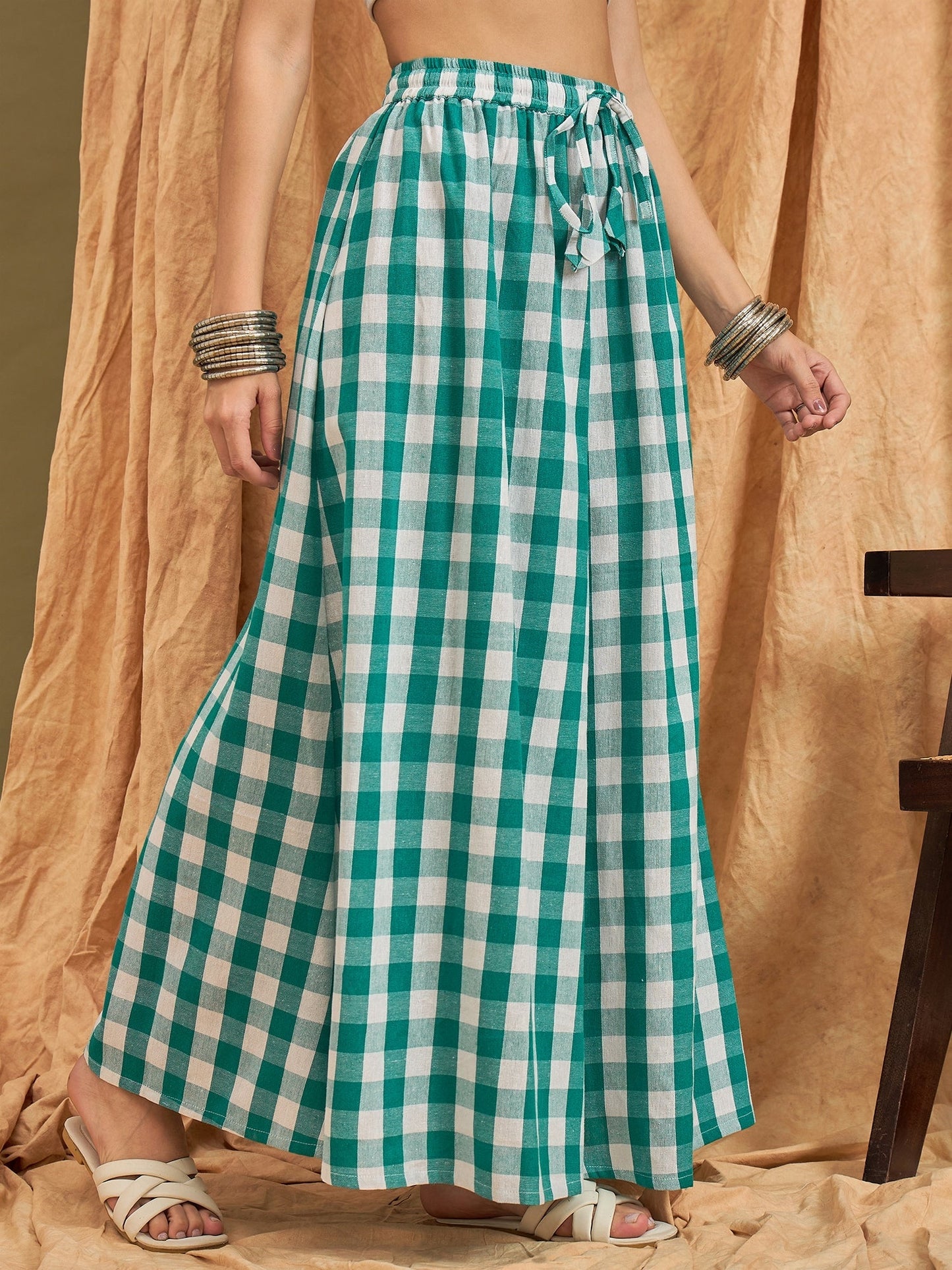 InWeave Light Blue Big Check Skirt - Swadesiicart
