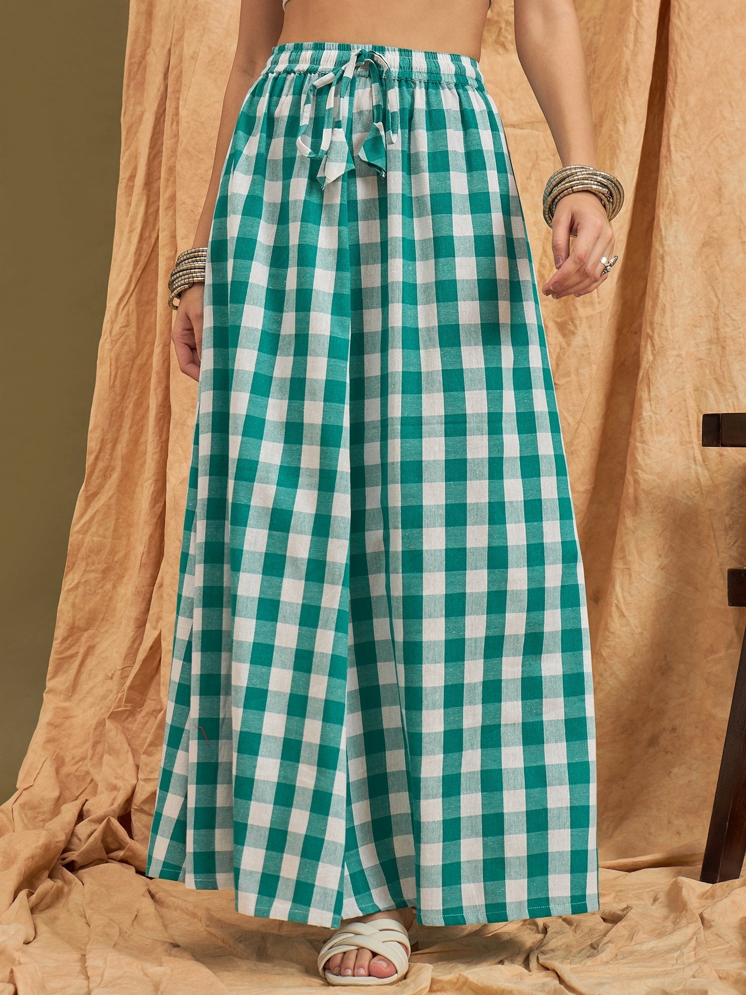 InWeave Light Blue Big Check Skirt - Swadesiicart