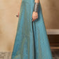 InWeave Maya Blue Brocade Side Slit Skirt - Swadesiicart