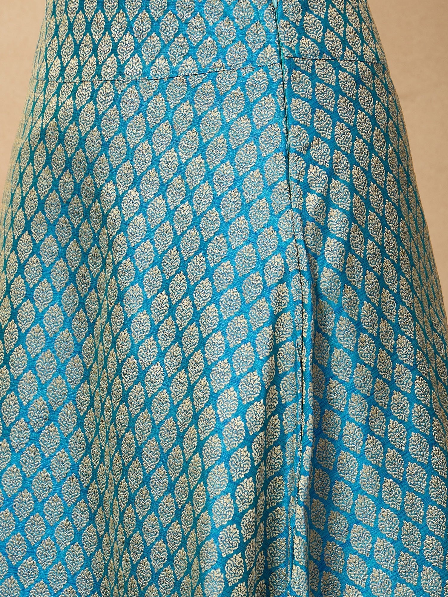 InWeave Maya Blue Brocade Side Slit Skirt - Swadesiicart