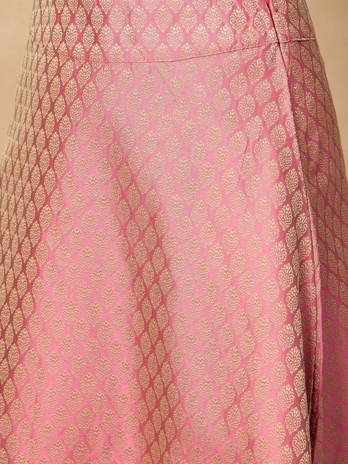 InWeave Light Pink Brocade Side Slit Skirt - Swadesiicart