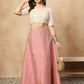 InWeave Light Pink Brocade Side Slit Skirt - Swadesiicart