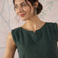 InWeave Dark Green Sleeveless Kantha Top - Swadesiicart