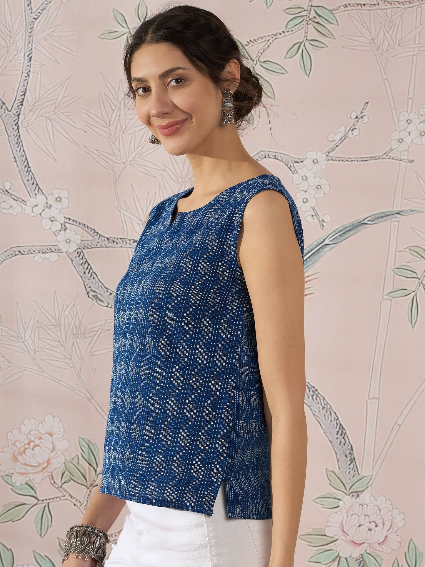 InWeave Blue Ikkat Kantha W/S Top - Swadesiicart