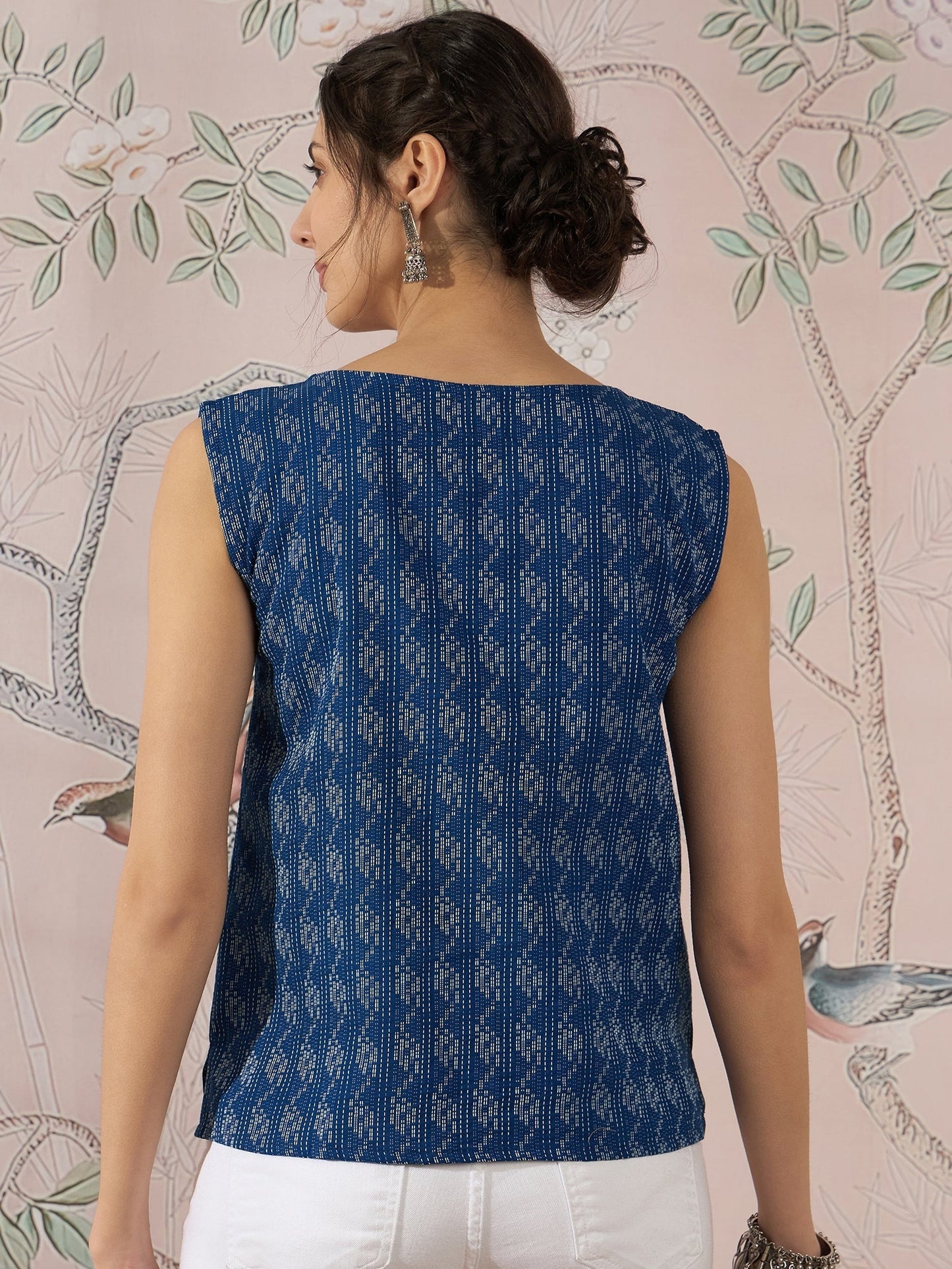 InWeave Blue Ikkat Kantha W/S Top - Swadesiicart