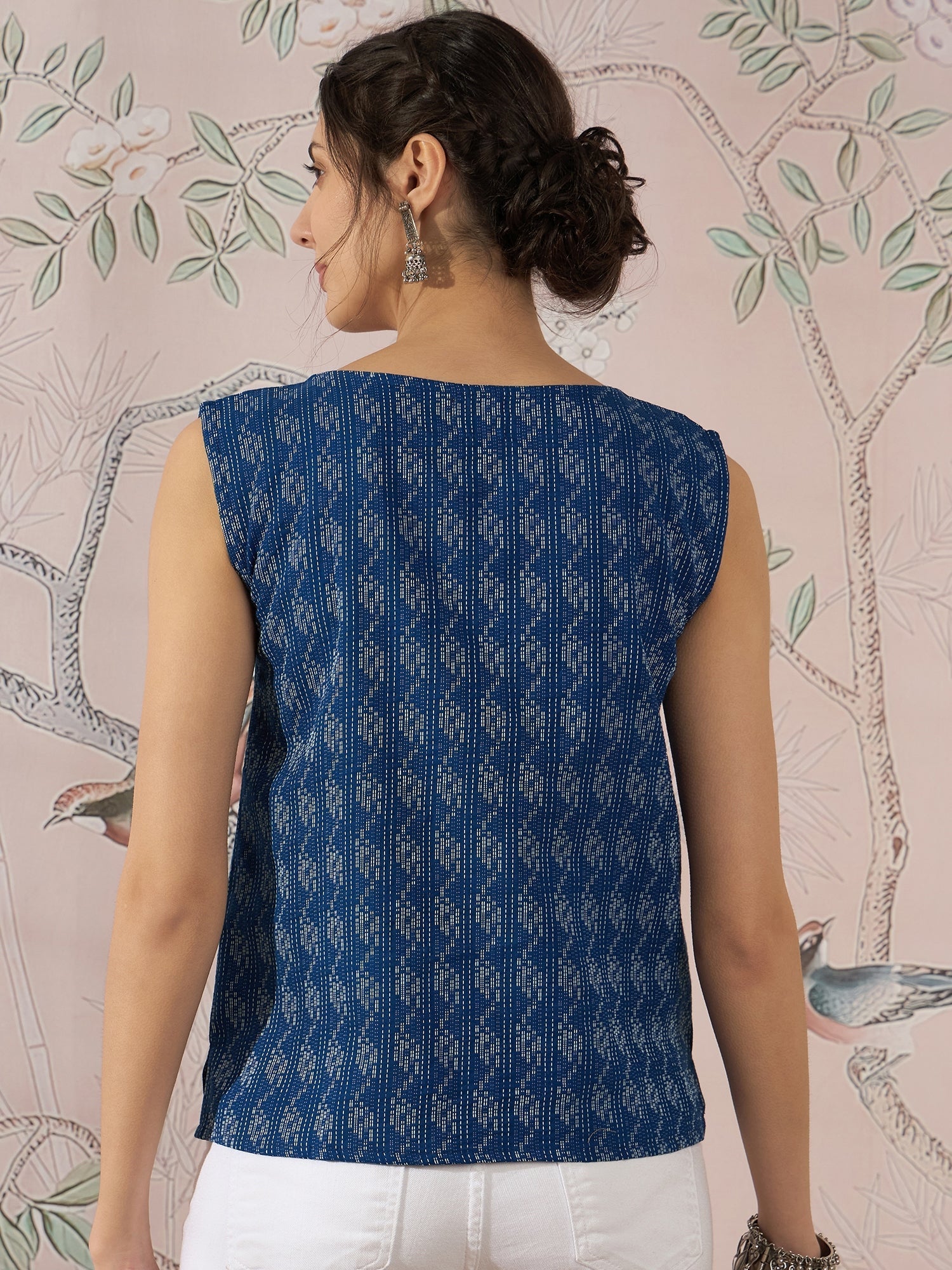 InWeave Blue Ikkat Kantha W/S Top - Swadesiicart