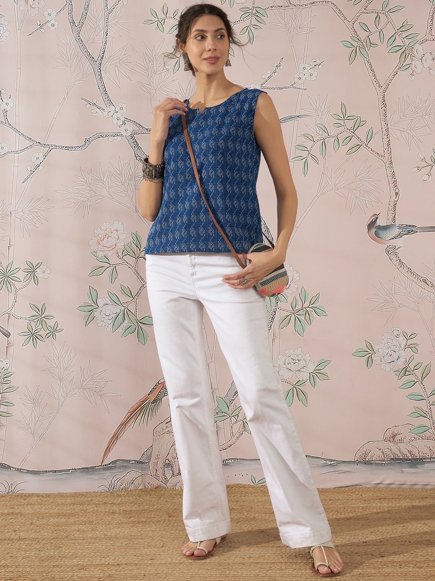 InWeave Blue Ikkat Kantha W/S Top - Swadesiicart