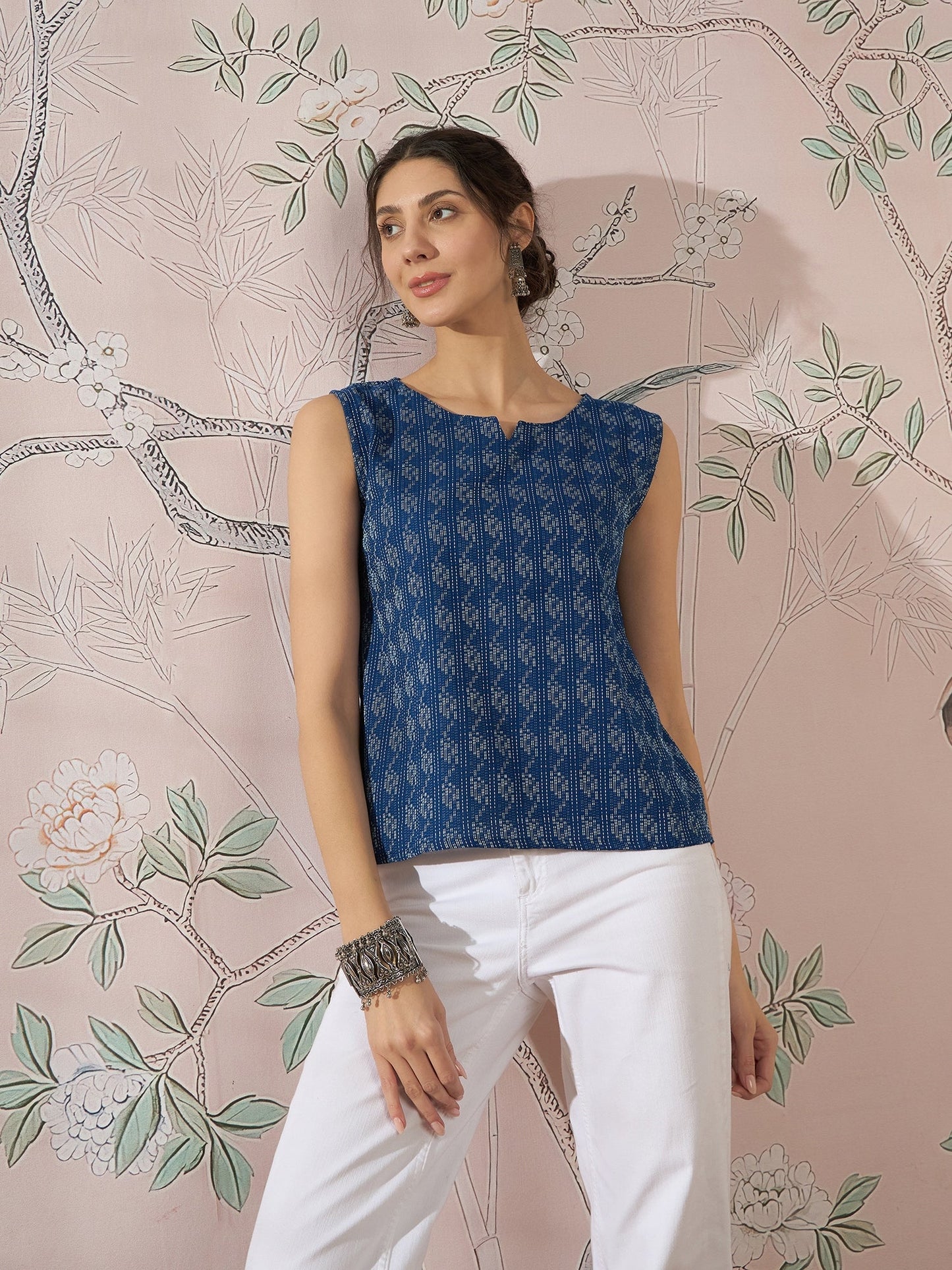 InWeave Blue Ikkat Kantha W/S Top - Swadesiicart
