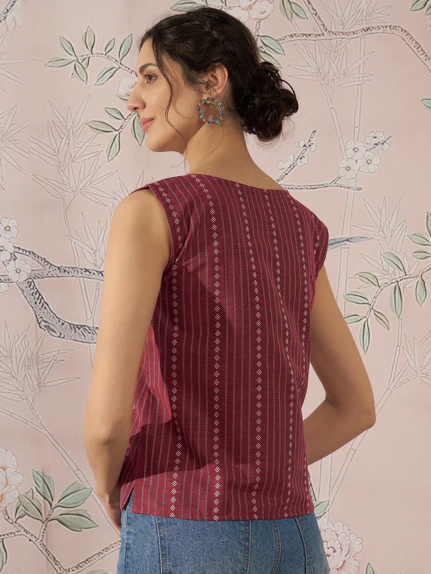 InWeave Maroon Striped Kantha W/S Top - Swadesiicart