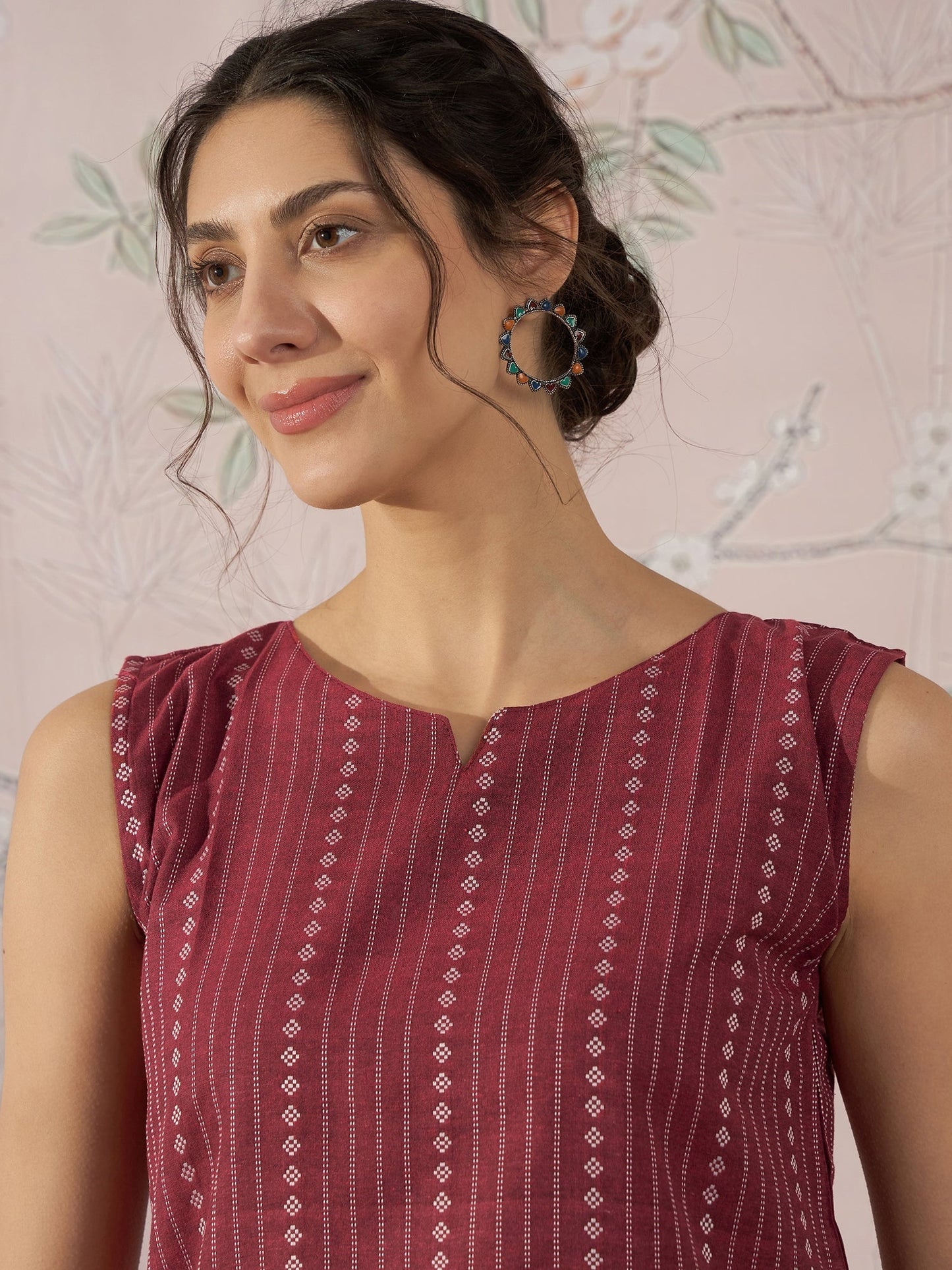 InWeave Maroon Striped Kantha W/S Top - Swadesiicart