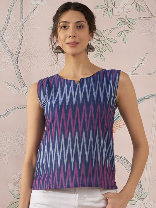 InWeave Purple Blue Ikkat Kantha W/S Top - Swadesiicart