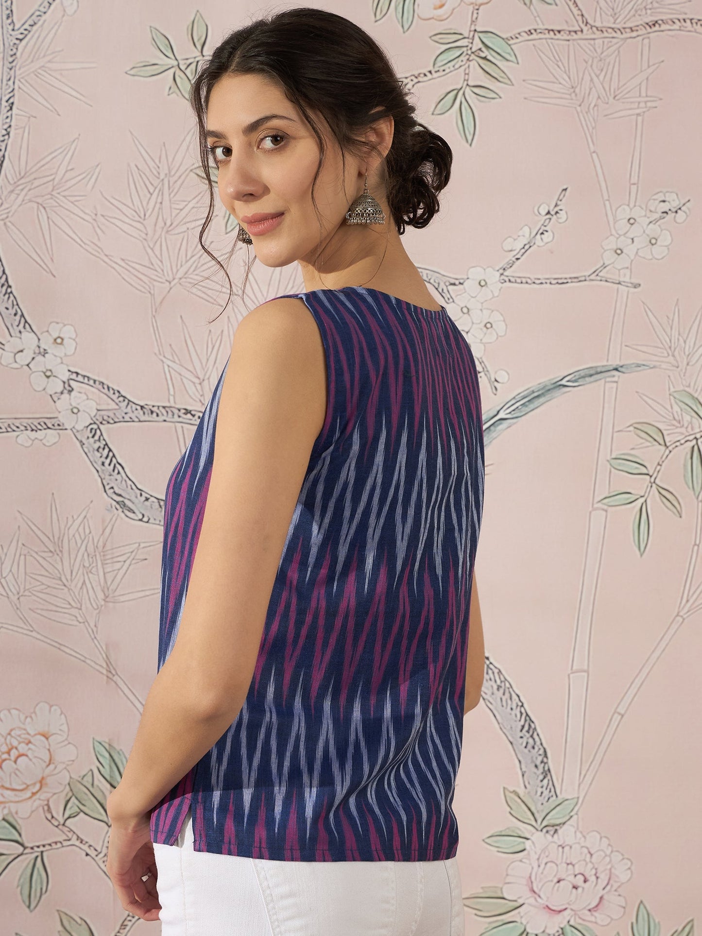 InWeave Purple Blue Ikkat Kantha W/S Top - Swadesiicart