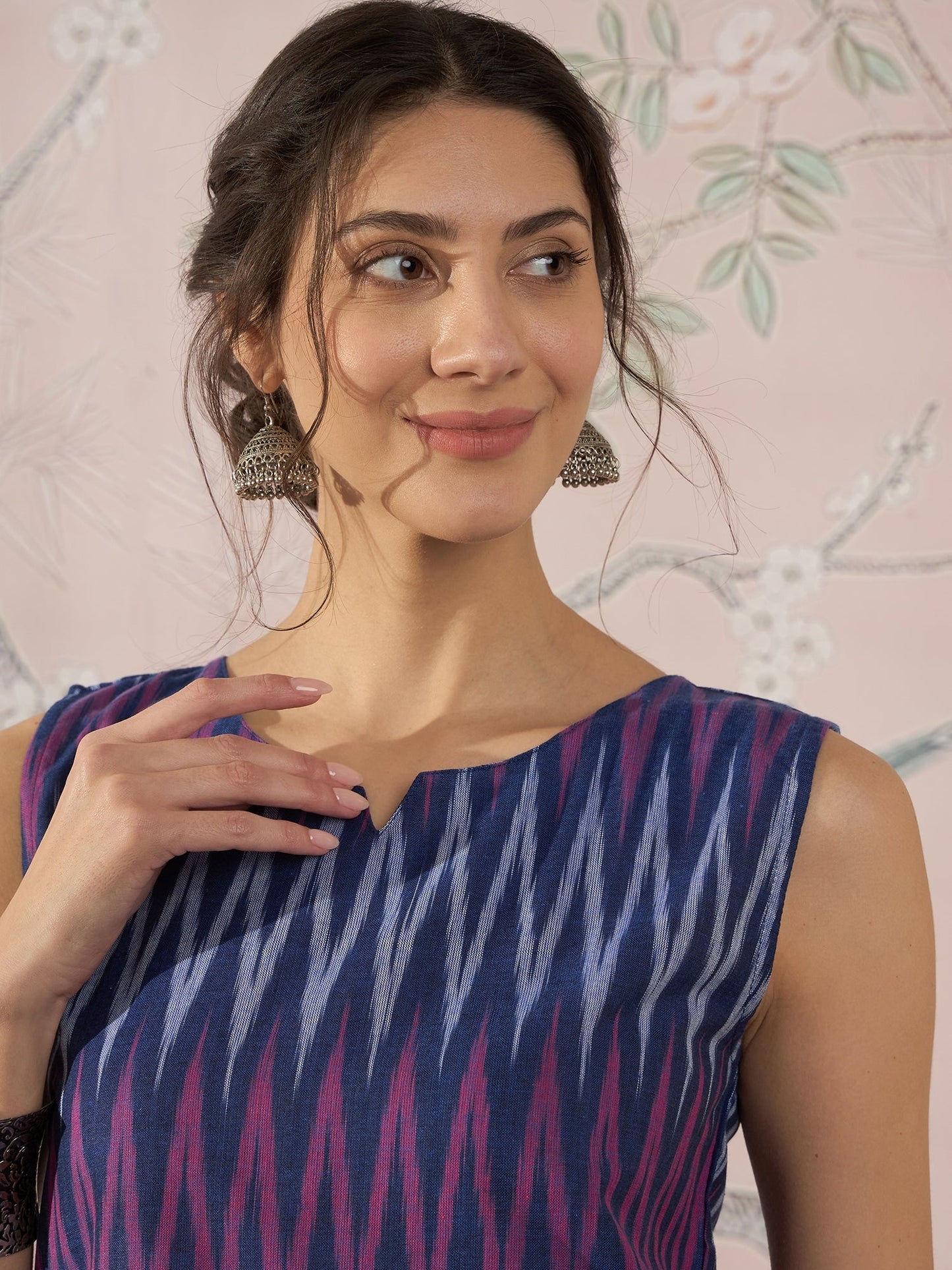 InWeave Purple Blue Ikkat Kantha W/S Top - Swadesiicart