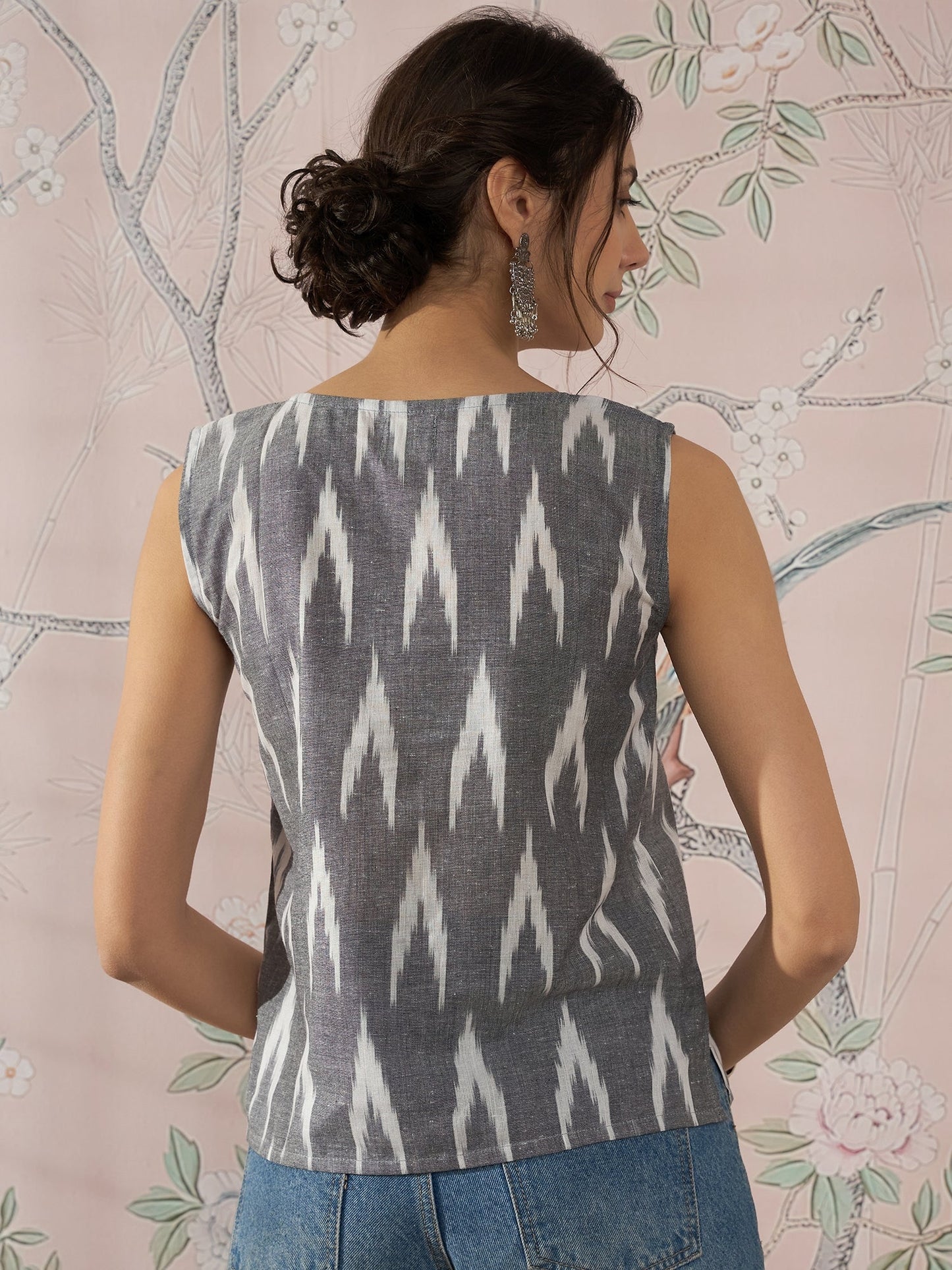 InWeave Grey Ikkat Kantha W/S Top - Swadesiicart