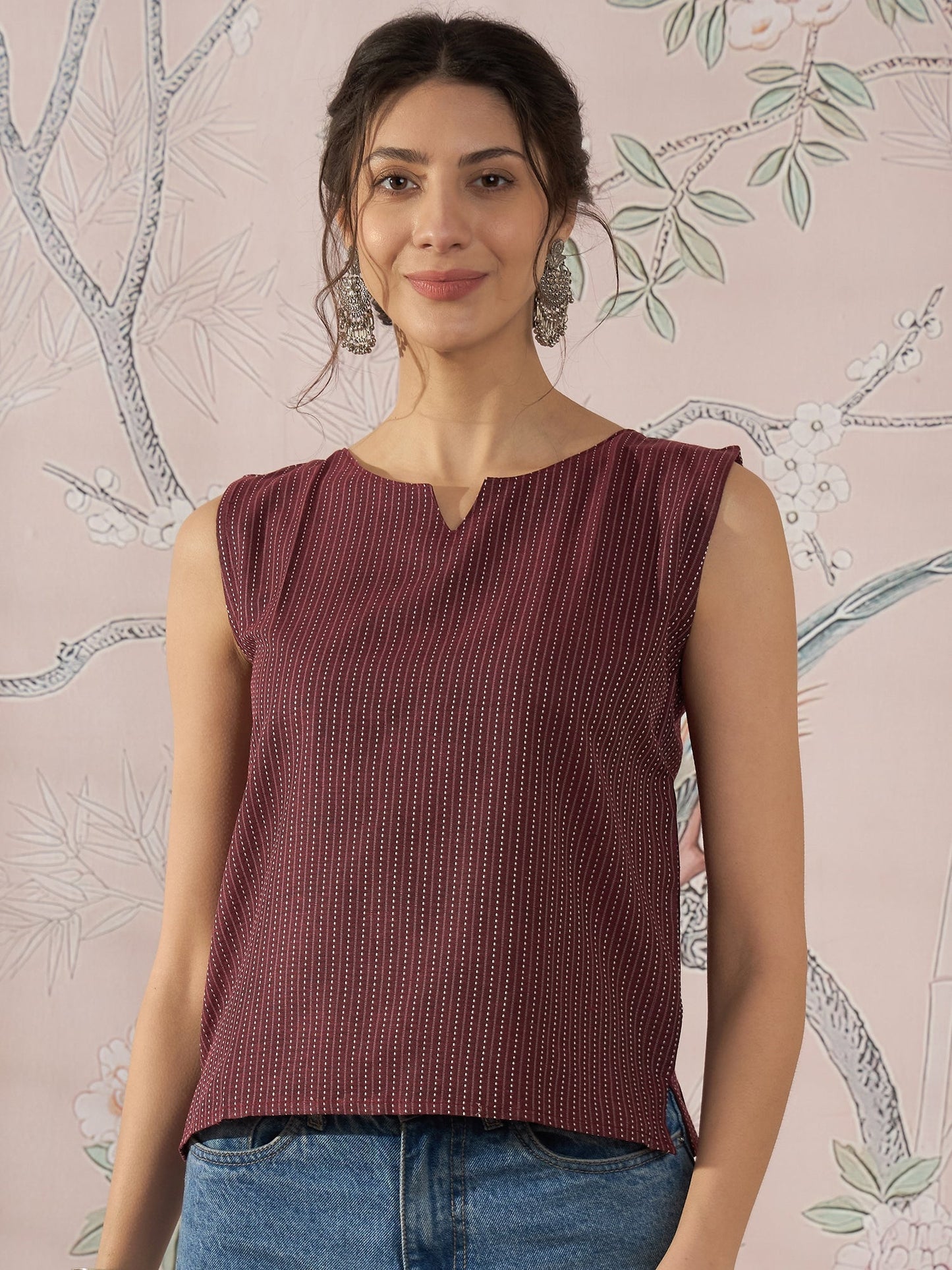 InWeave Wine Kantha W/S Top - Swadesiicart