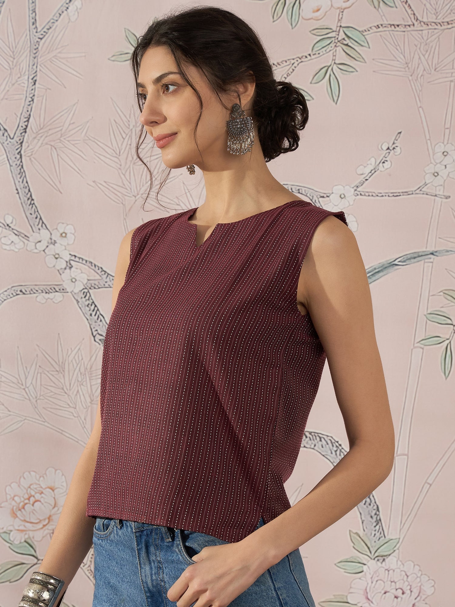 InWeave Wine Kantha W/S Top - Swadesiicart